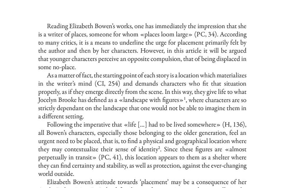 «From Somewhere to Nowhere and Back Again»: the Dynamics of Placement and Displacement in Elizabeth Bowen’s Early Novels